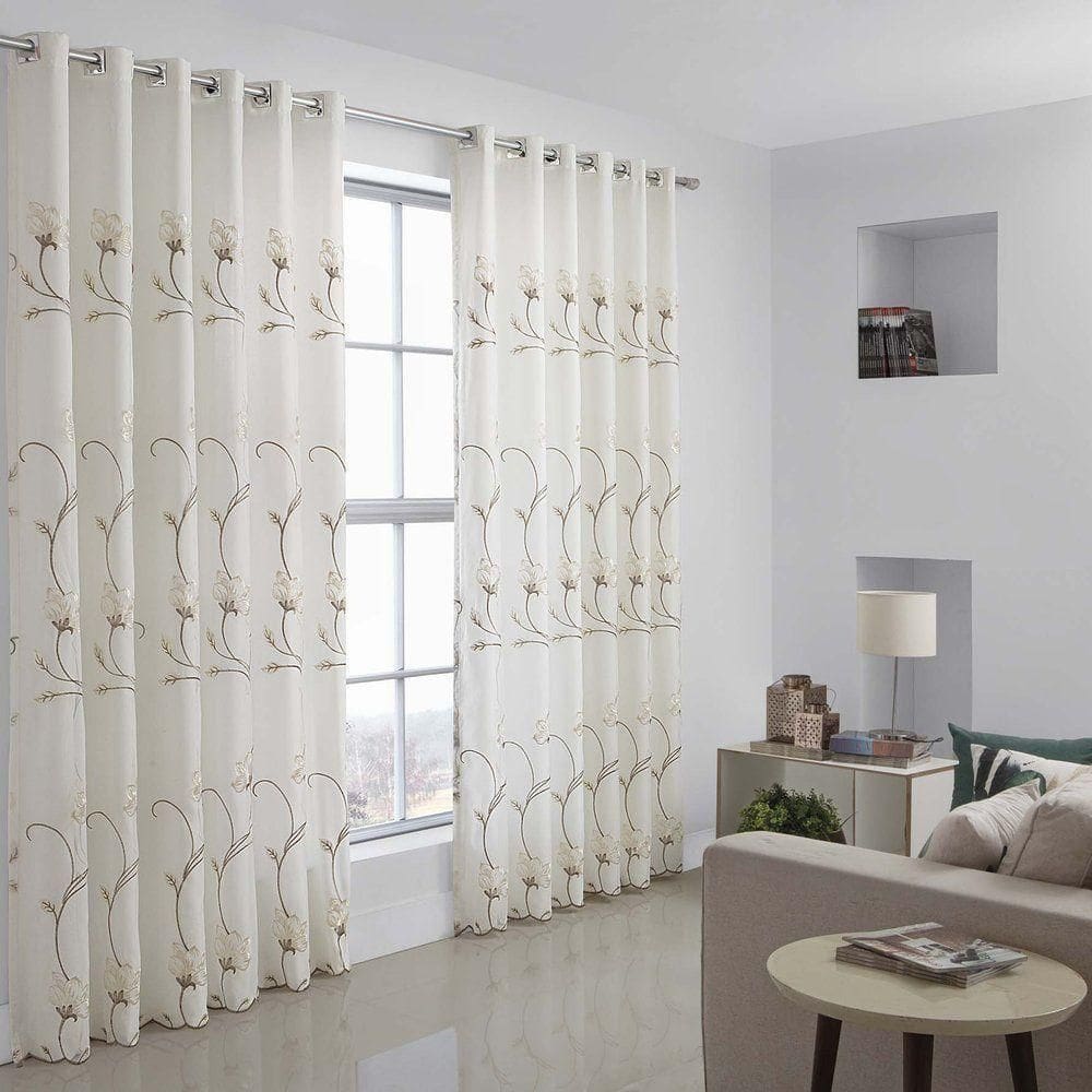 Cortina Sofia Bordada Para Varão Simples 3,00m X 2,60m Com Forro 100% Poliéster - Bege