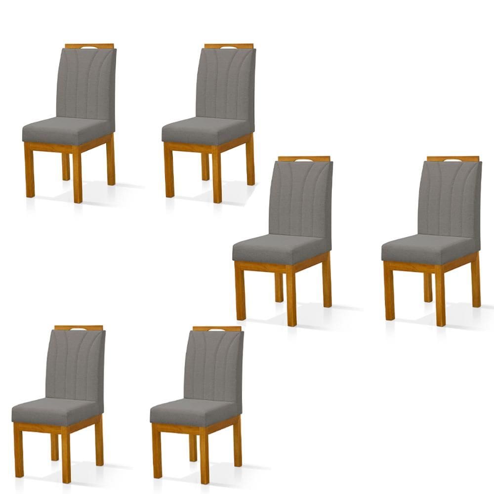 Conjunto 6 Cadeiras Blend em Linho com Pés de Madeira Maciça