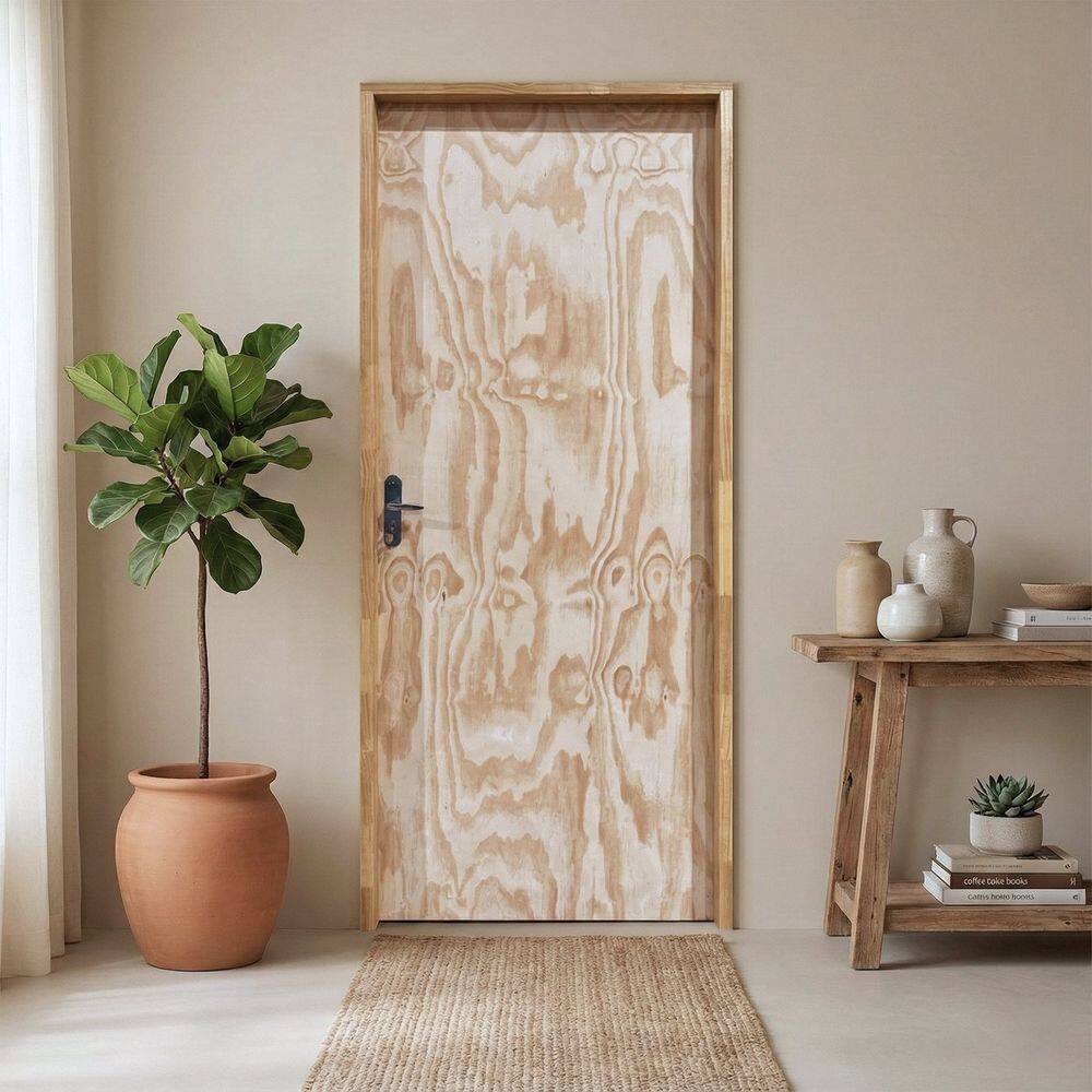 Kit Porta de Madeira Sarrafeada com Batente e Fechadura 210x72cm Abertura Direita Somad Natural