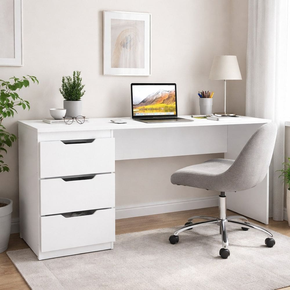 Escrivaninha para Escritório 3 Gavetas Madri Branco