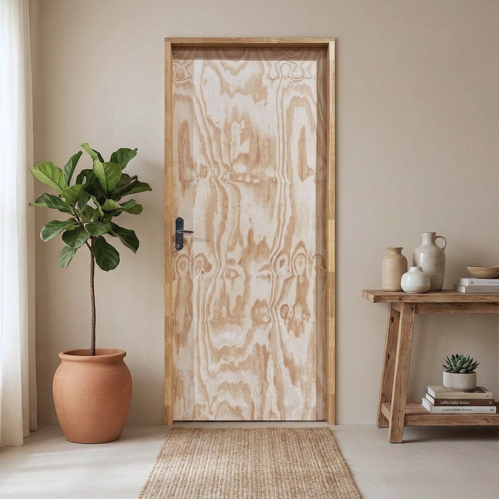 Kit Porta de Madeira Sarrafeada com Batente e Fechadura 210x62cm Abertura Esquerda Somad Natural