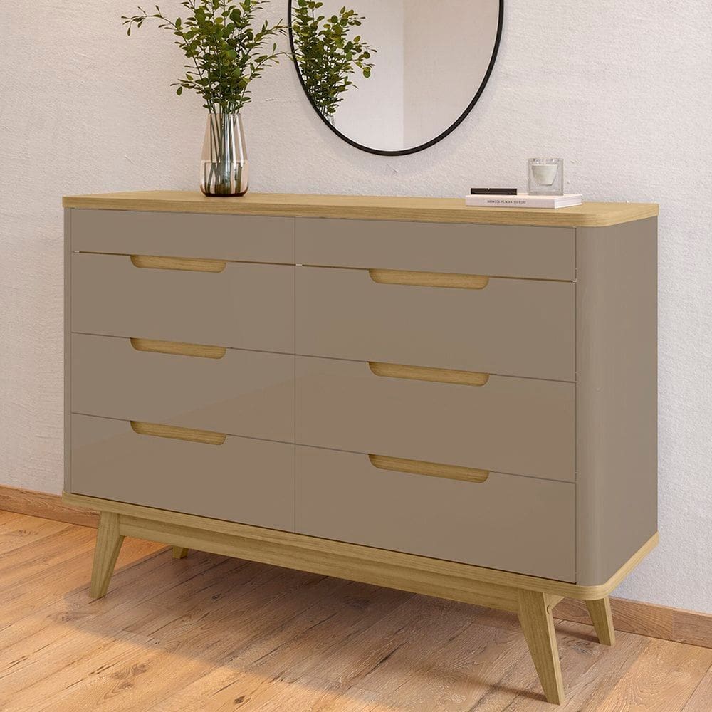 Cômoda 8 Gavetas com Organizador Tampo e Base de 2,5cm Vicenza Cinza/Hannover