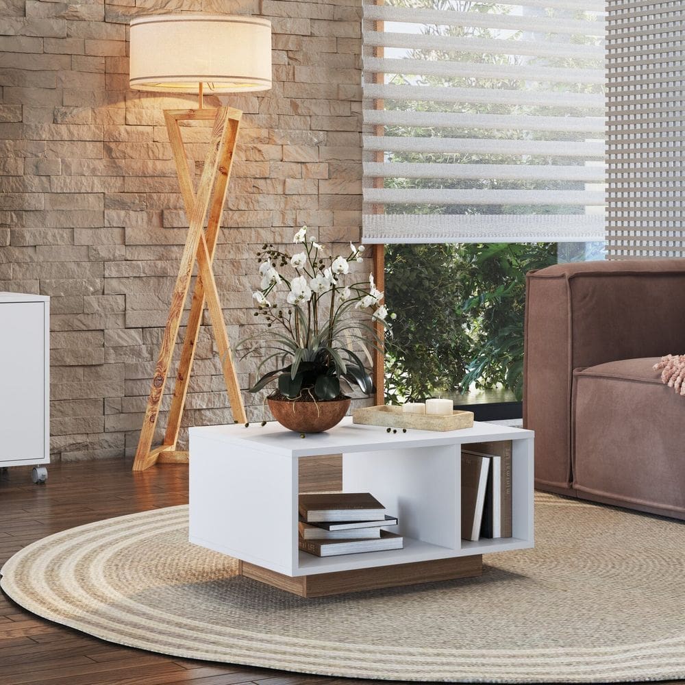 Mesa de Centro para Sala de Estar com Nichos Branco