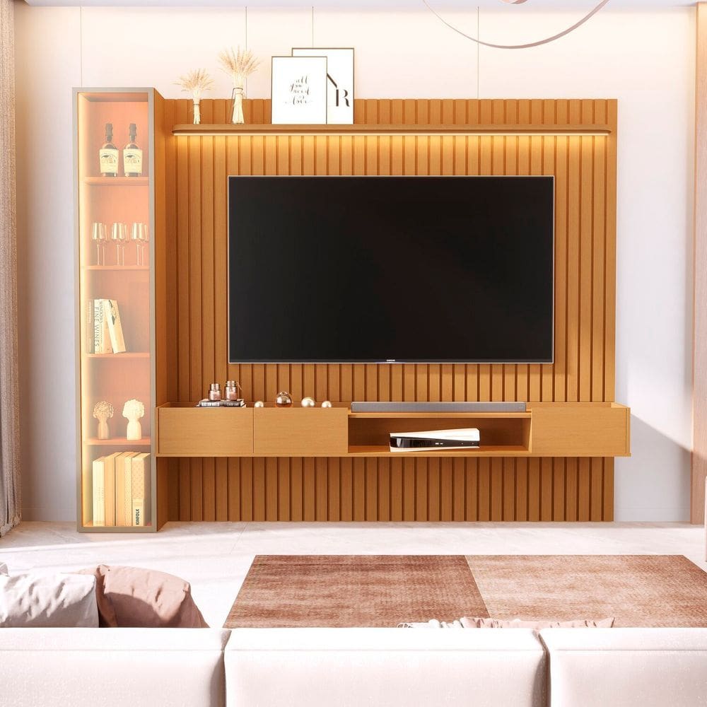 Painel para Tv 84 Polegadas 100% Mdf com Led Vitoria Regia Marrom