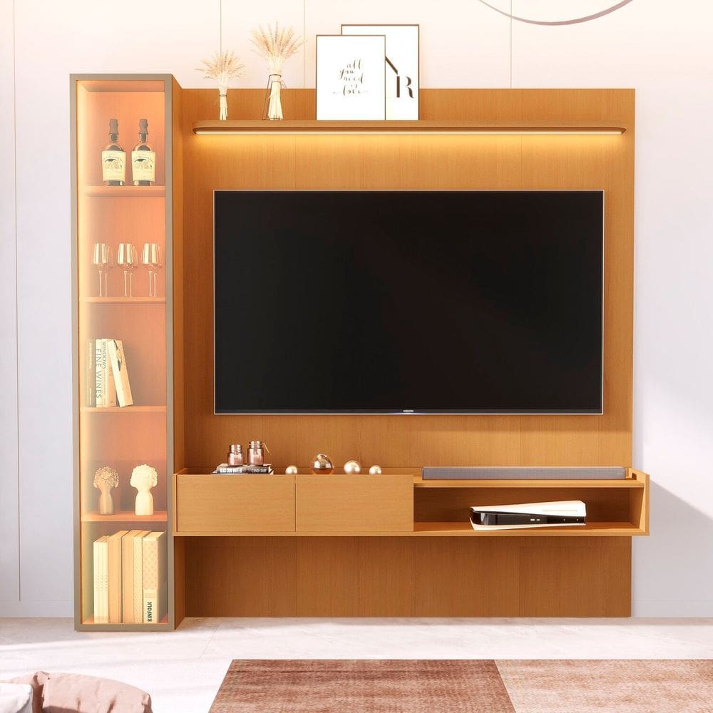 Painel para Tv 75 Polegadas 100% Mdf com Led Vitoria Regia Marrom