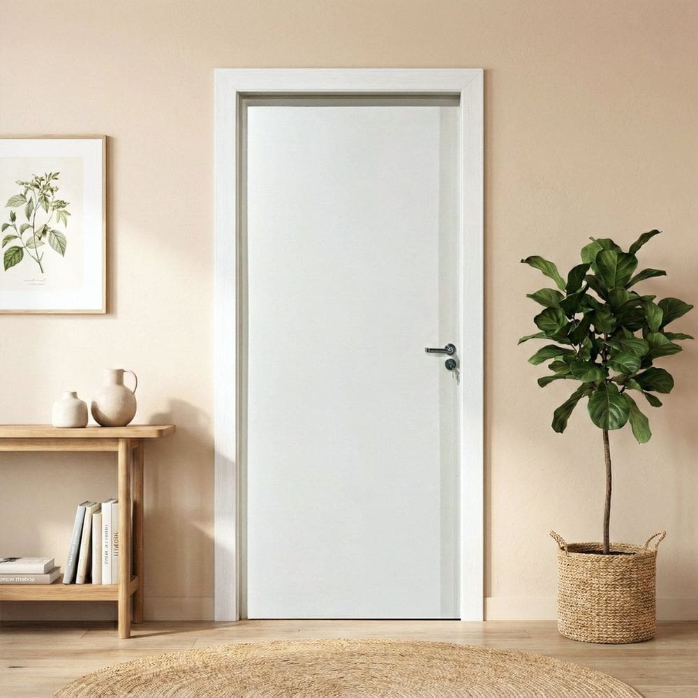 Kit Porta de Madeira Sarrafeada com Batente e Fechadura 210x62cm Abertura Direita Branco