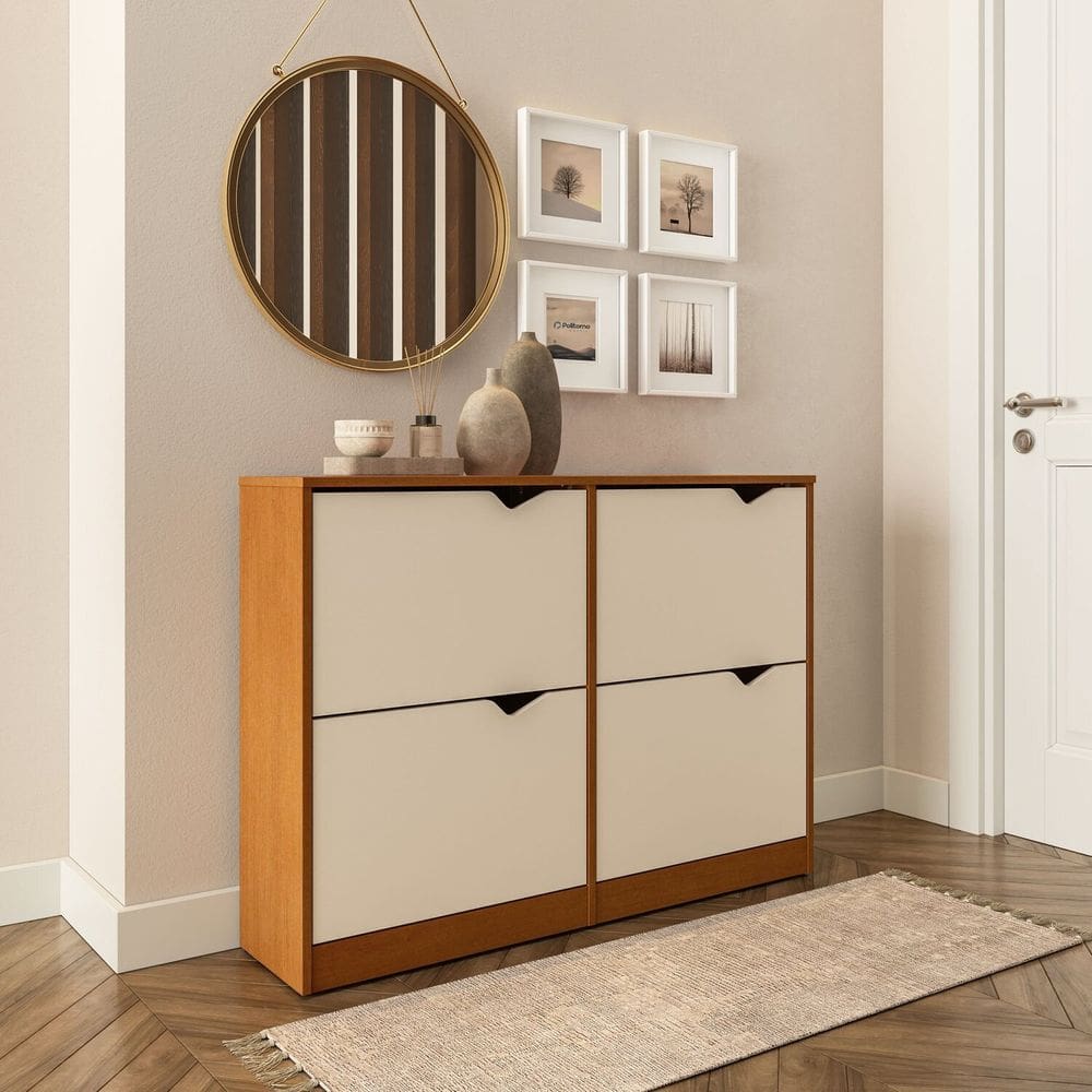 Sapateira para Quarto com 4 Gavetas Porto Creme/Freijó