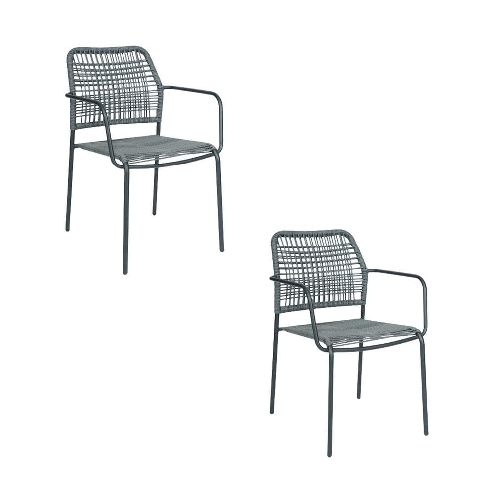 Kit com 2 Cadeiras Aço Carbono e Corda Náutica para Area Externa Copacabana Preto