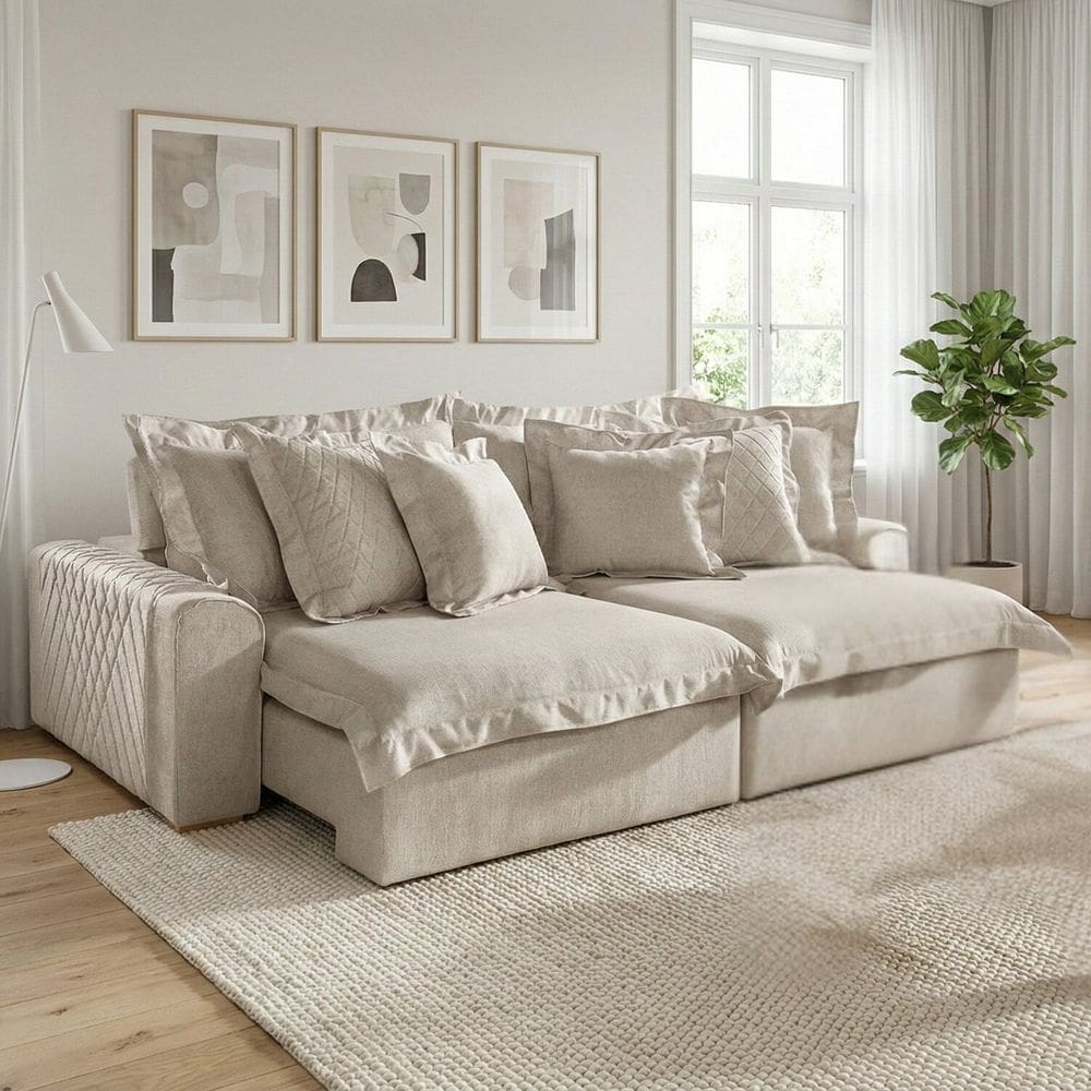 Sofá Retrátil e Reclinável 4 Lugares 290cm Linho Zeus Cinza Claro