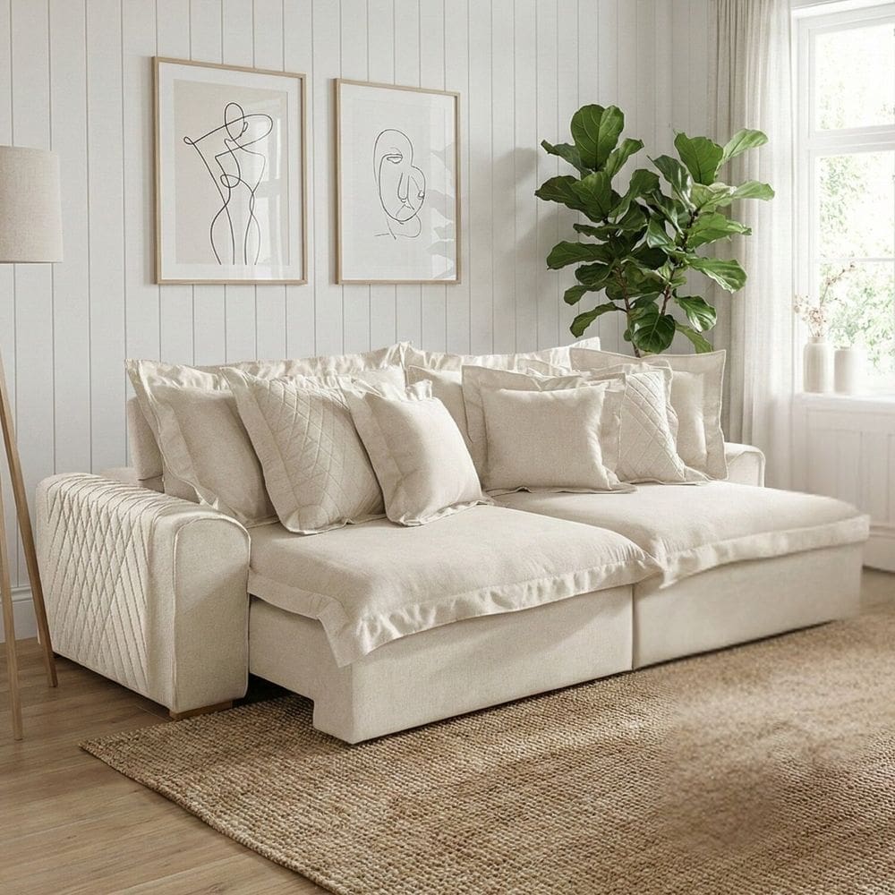 Sofá Retrátil e Reclinável 4 Lugares 290cm Linho Zeus Cru