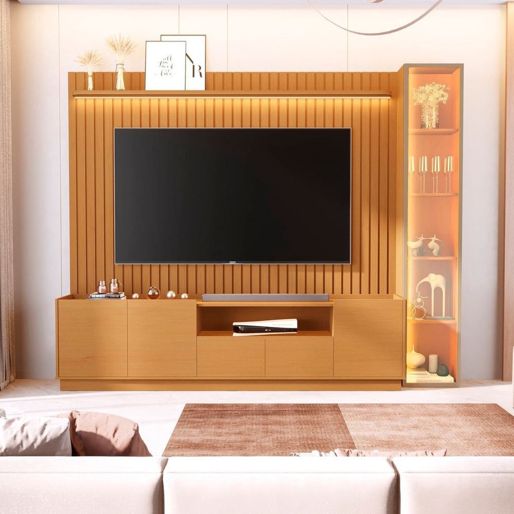 Rack com Painel para Tv 84 Polegadas 100% Mdf com Led Vitoria Regia Marrom