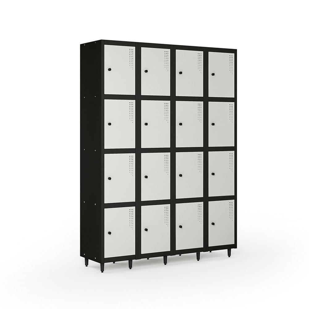 Armário Roupeiro Locker Guarda-volume de Aço 16 Portas Pequenas com Fecho para Cadeado Vestiário Cinza/Preto