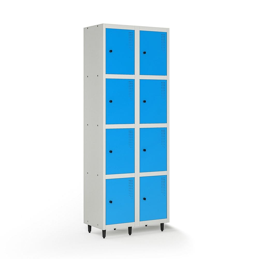 Armário Locker Guarda-volume de Aço 8 Portas com Fecho para Cadeado Vestiário Academia Azul/Cinza