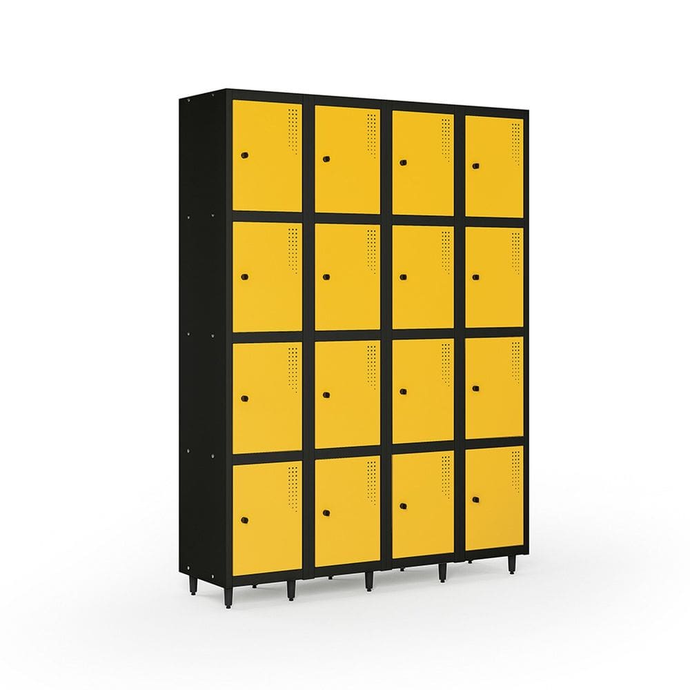 Armário Roupeiro Locker Guarda-volume de Aço 16 Portas Pequenas com Fecho para Cadeado Vestiário Amarelo/Preto