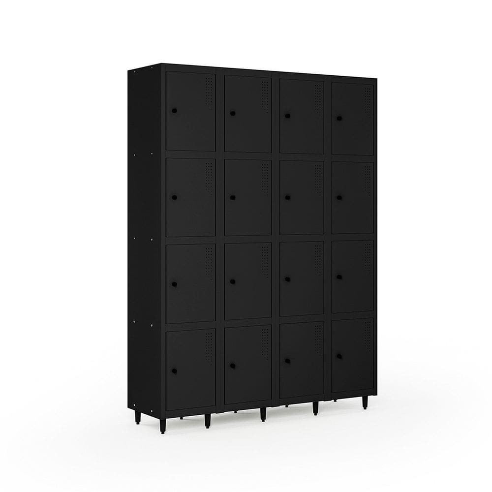 Armário Roupeiro Locker Guarda-volume de Aço 16 Portas Pequenas com Fecho para Cadeado Vestiário Preto