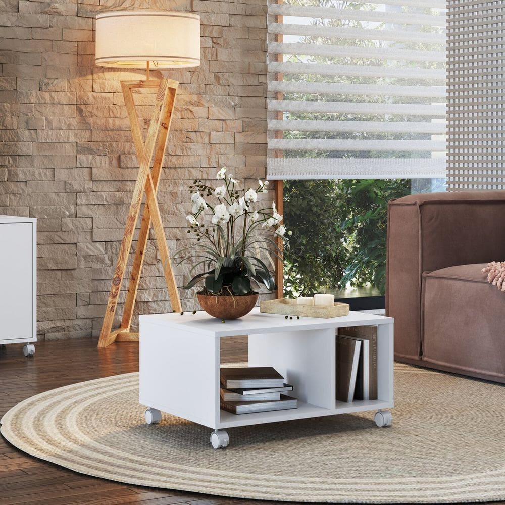 Mesa de Centro para Sala de Estar com Nichos Branco