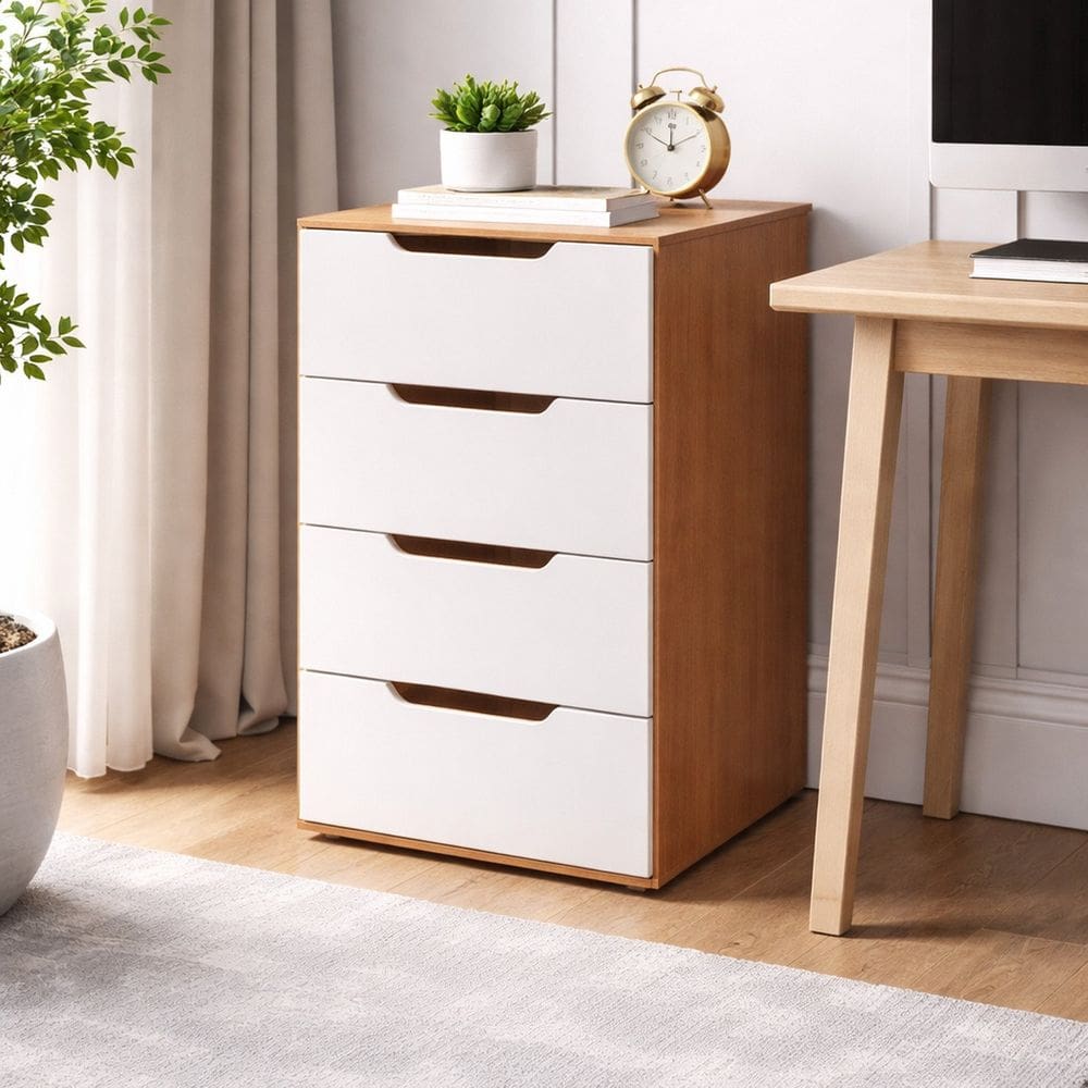 Gaveteiro para Escritório 4 Gavetas Madri Branco/Freijó