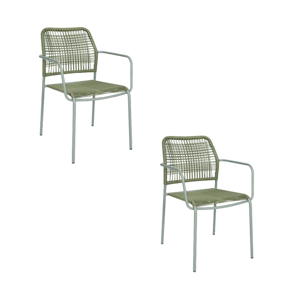 Kit com 2 Cadeiras Aço Carbono e Corda Náutica para Área Externa Copacabana Verde