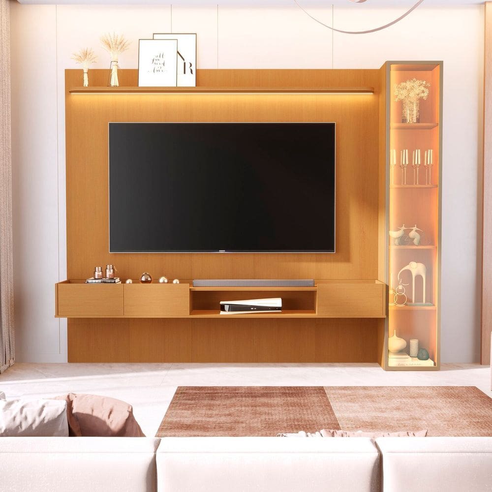 Painel para Tv 84 Polegadas 100% Mdf com Led Vitoria Regia Marrom