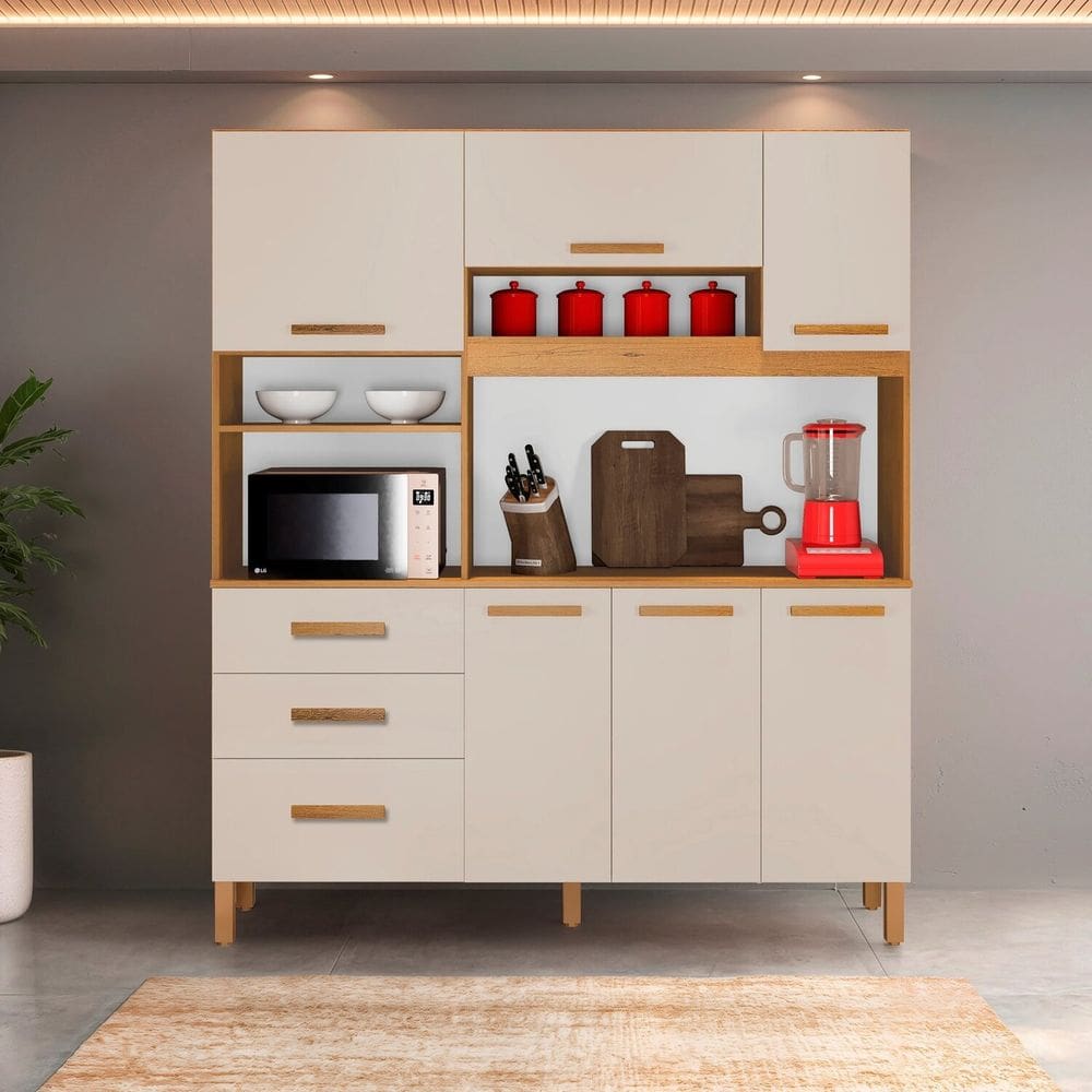 Armário de Cozinha 6 Portas e 3 Gavetas 100% Mdf Caribe Espresso Móveis Cinamomo/Off White