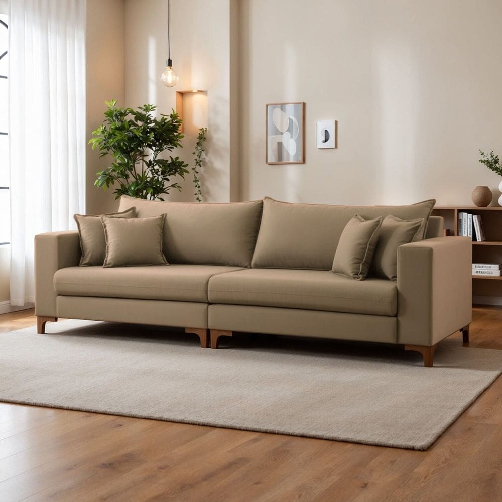 Sofá 3 Lugares 4 Almofadas 220cm Madri Marrom