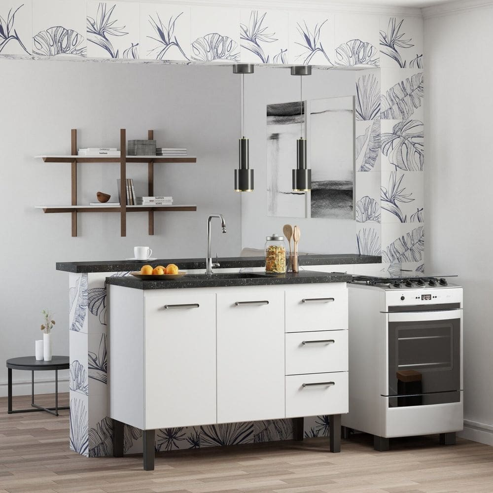 Armário Gabinete para Cozinha em Aço Pia 120cm Novo Vênus Branco