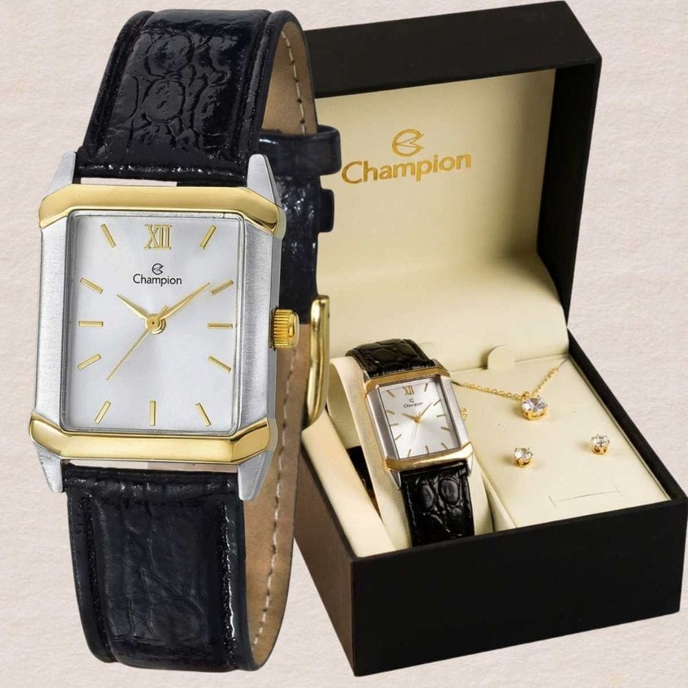 Kit Relógio Champion Feminino Analógico Bicolor CH22751W Colar + Brinco