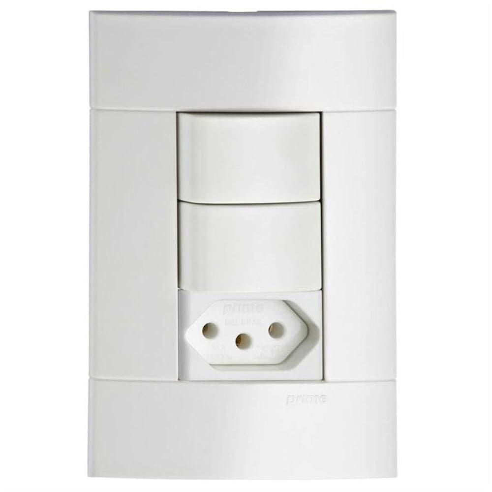 Conjunto 2 Interruptores Simples + 1 Tomada 2 Pinos + Terra 10 Amperes 250 Volts Prm44721 Schnei