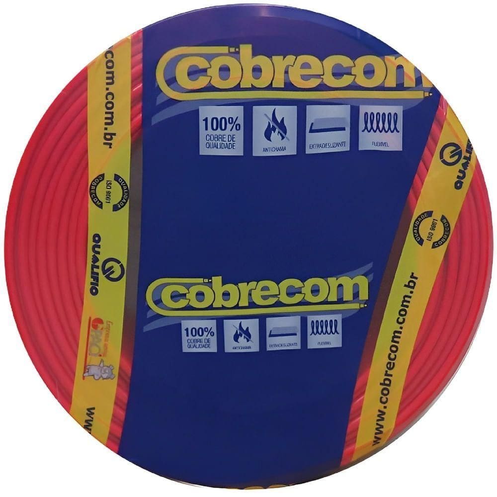 Cabo Flexicom de Cobre 4,0mm 750 Volts Vermelho com 100 Metros 1150606401 Cobrecom Cabo Flexicom