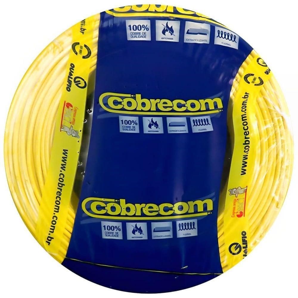 Cabo Flexicom de Cobre 4,0mm 750 Volts Amarelo com 100 Metros 1150601401 Cobrecom Cabo Flexicom