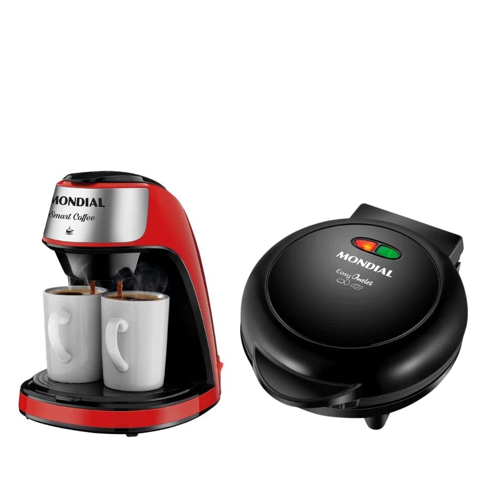 Kit Mondial Cafeteira 2 Xícaras Smart Coffee + Omeleteira Elétrica Easy Omelet Antiaderente 800W