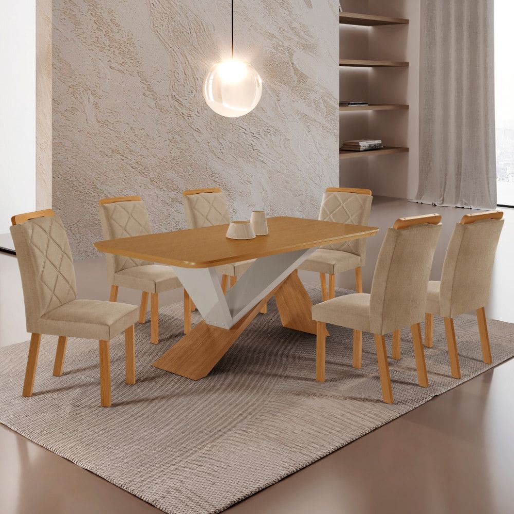 Mesa de Jantar Yasmin 180 Tampo MDF Laminado Canto Copo e 6 Cadeiras Melissa