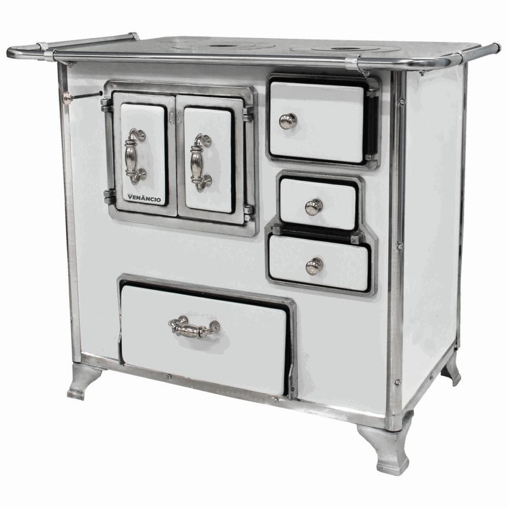 Fogão A Lenha Venâncio Tradicional Nº02 Branco Gabinete Porta Dupla Na Esquerda 28994