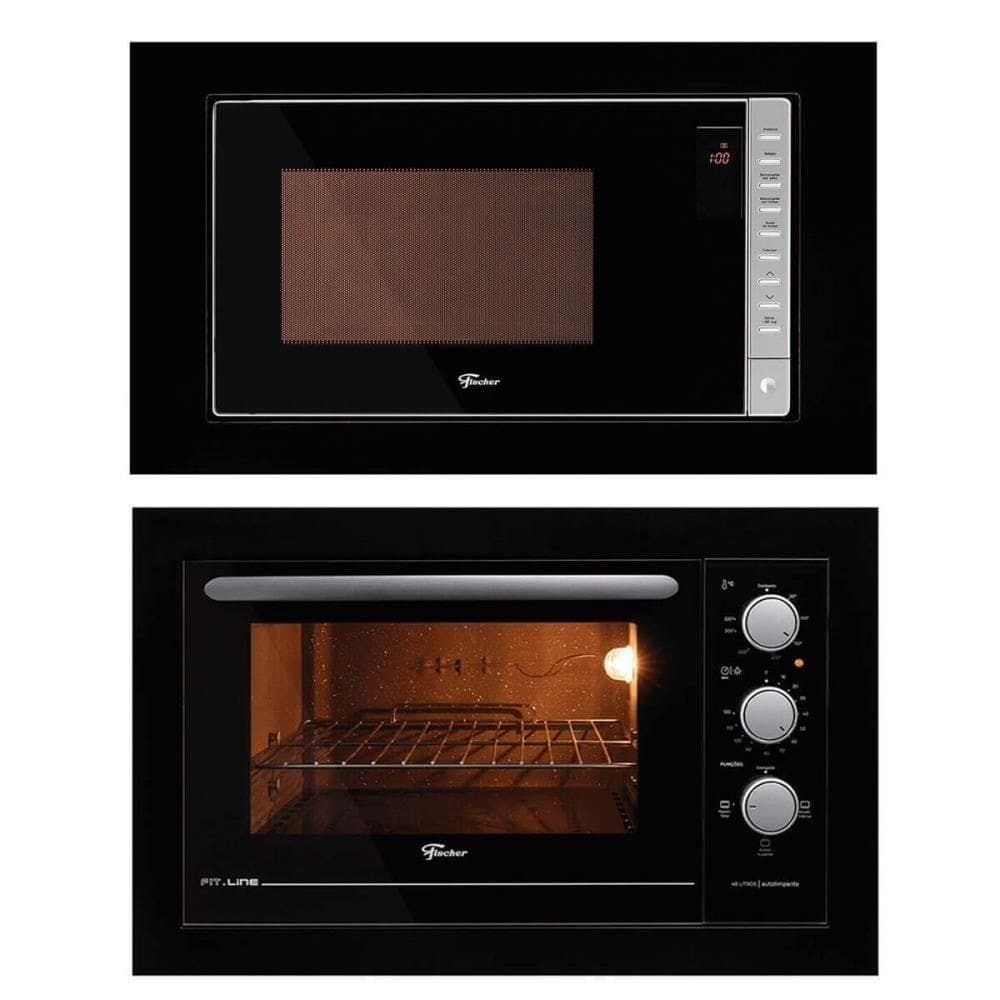Kit Forno Elétrico 48l + Micro-ondas 25l Fischer Fit Line Embutir Preto 110V