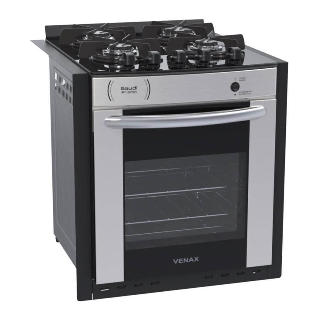 Fogão De Embutir 4 Bocas Venax Gaudi Prisma Vítreo Bl Inox A Gás Forno Easy Clean 51,8l 25373