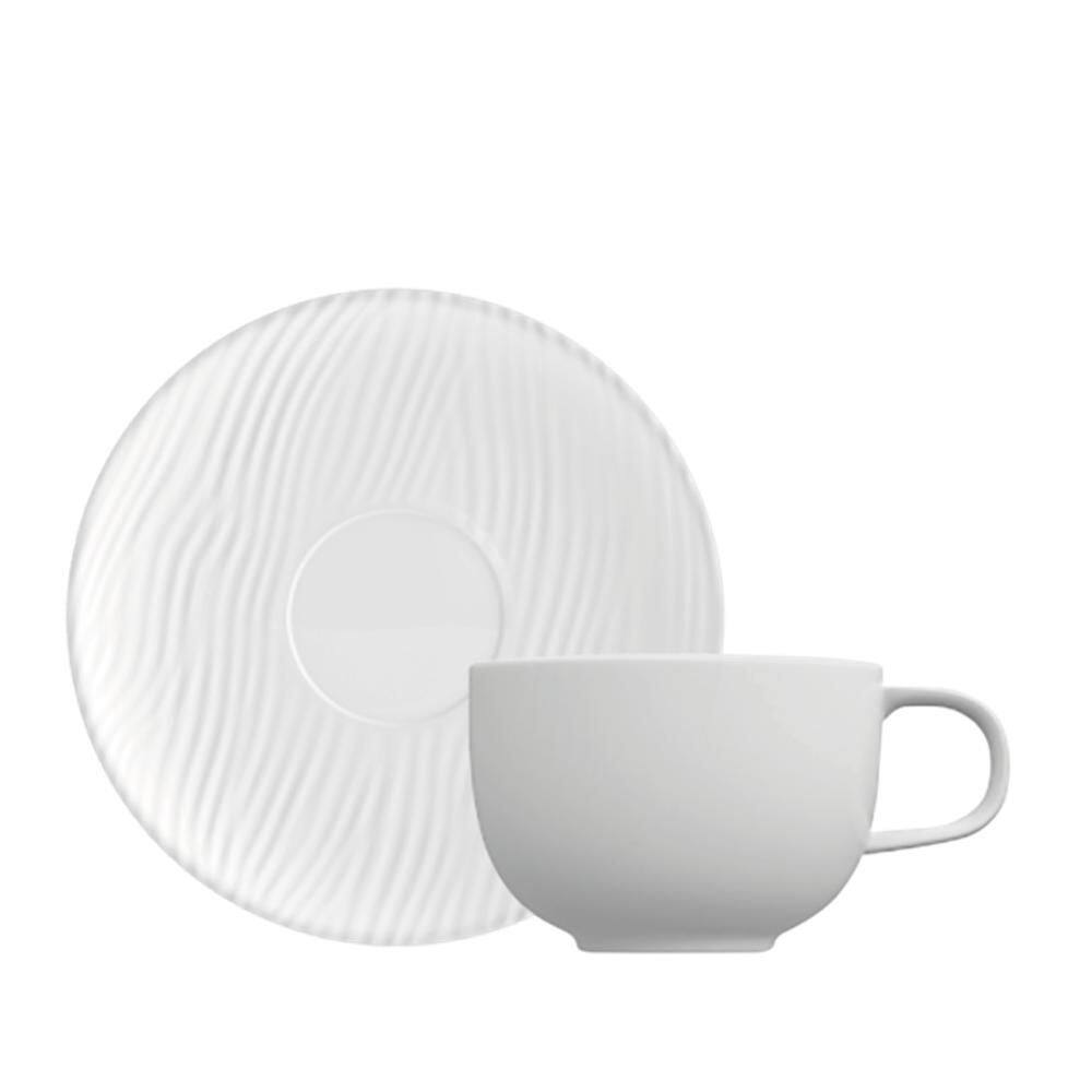 Kit 06 Xícaras Chá Pires 235ml Porcelana Branco Fosco Dunas