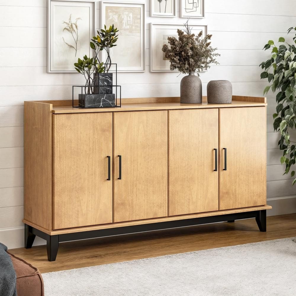Buffet 4 Portas Madeira Maciça Nature Carvalho/Preto
