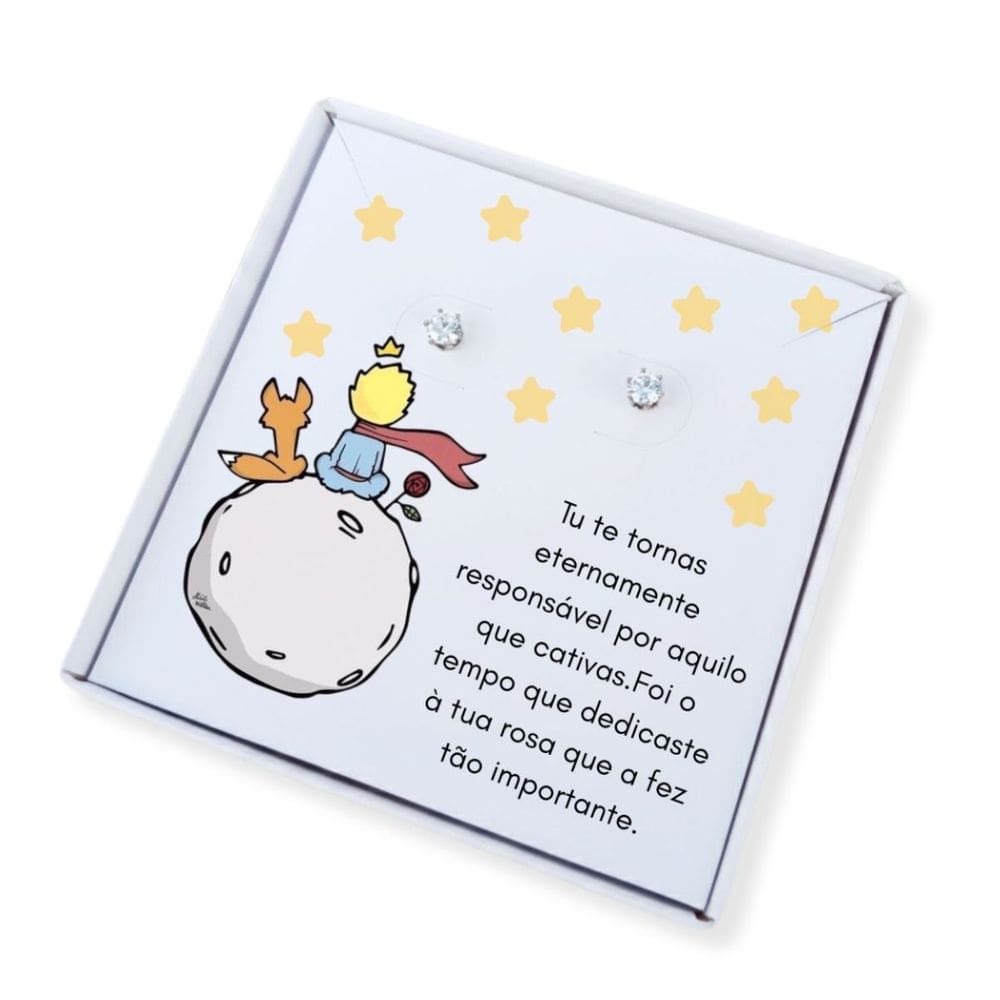 Brinco ponto de luz de aço + Caixa presente Pequeno Príncipe