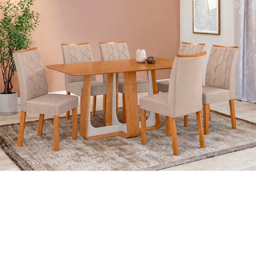 Jogo de Mesa Lopas Sintonia No Glass 170cm 6 Cadeiras