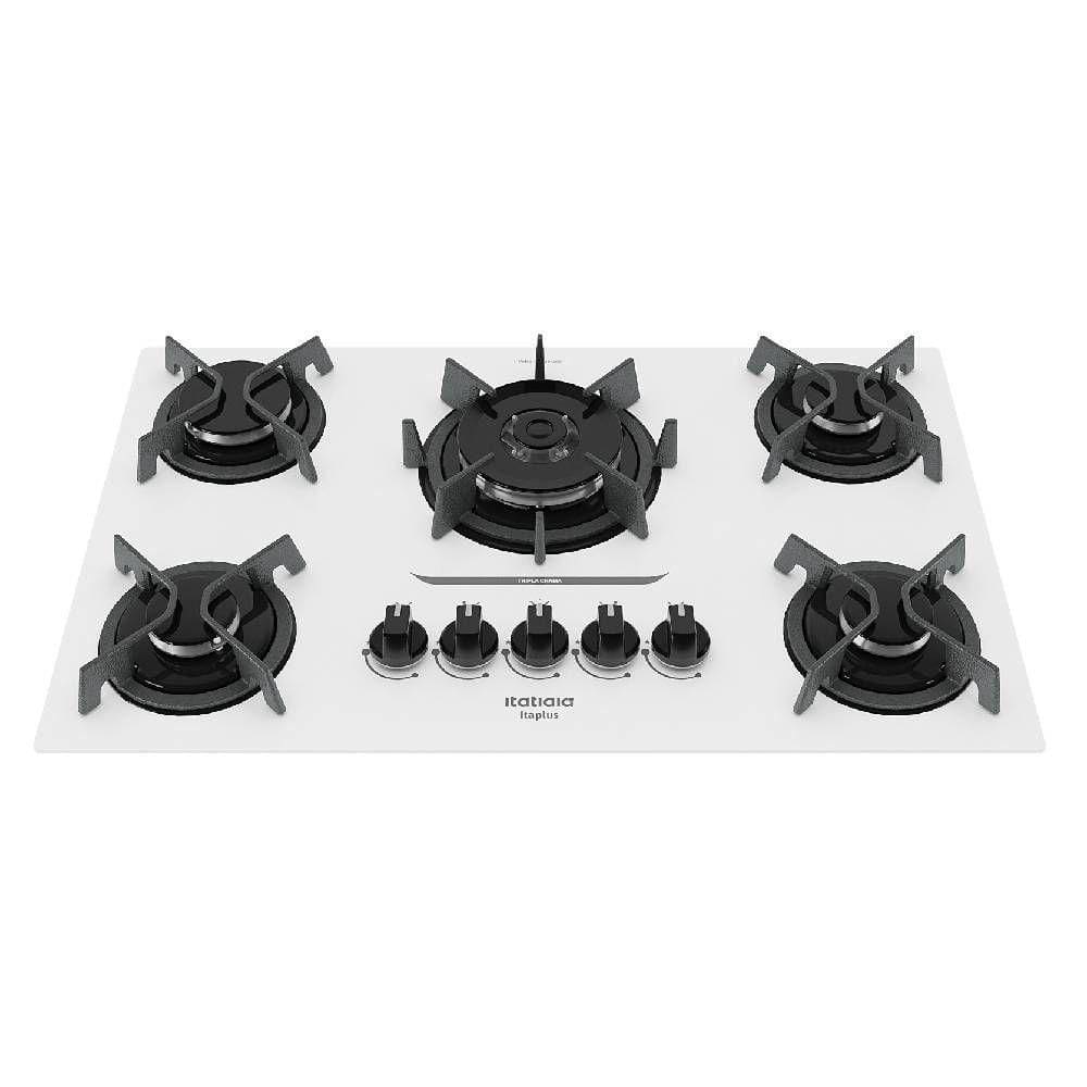 Cooktop Itatiaia Itaplus 5 Bocas Vidro Branco Tripla Chama Bivolt (3700000495)