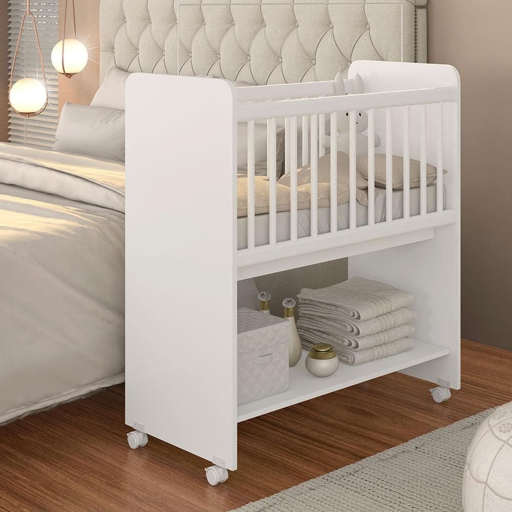 Mini Berço Com Colchão E Rodinhas Alice Branco - M.a