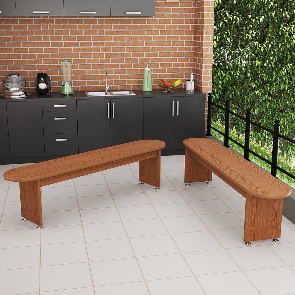 Kit 2 Bancos Alongado 185cm Mdf Decorativo Para Vestiário Academia Refeitório Sala Hall