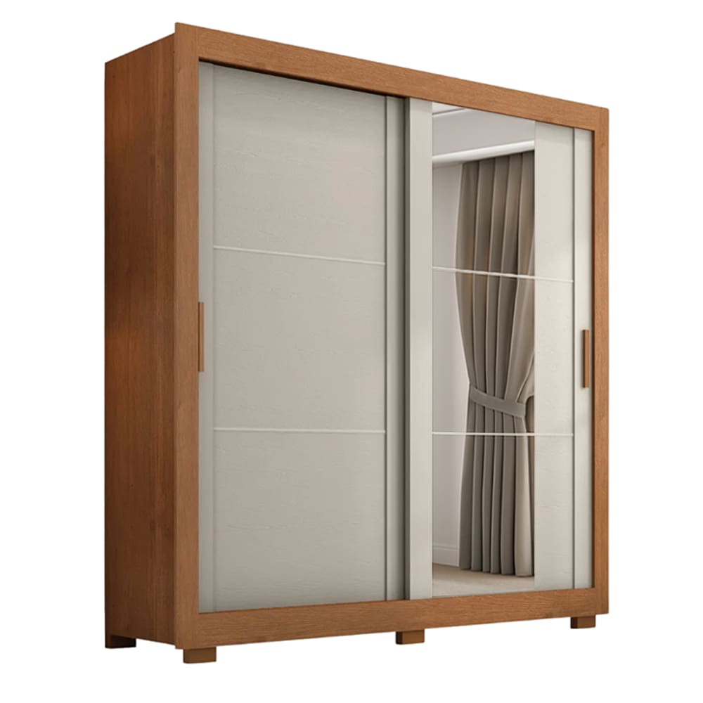 Guarda Roupas Casal com Espelho 2 Portas de Correr 4 Gavetas Titanium Madeirado / Areia Zanzini