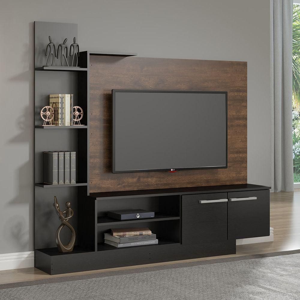 Estante Para Tv 50 Polegadas Com 2 Portas E Nichos Menu Móveis Castanho
