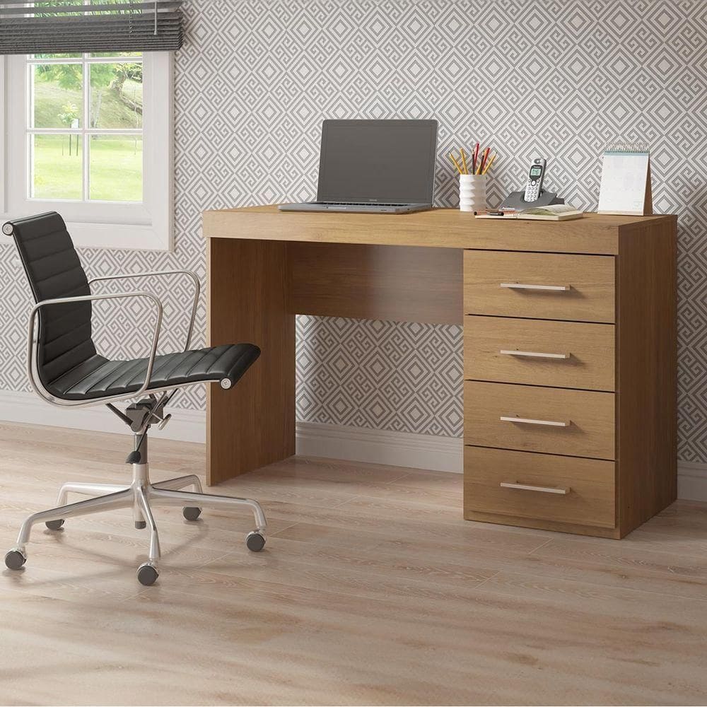 Mesa Escrivaninha Home Office Com 4 Gavetas 120cm Menu Móveis Carvalho