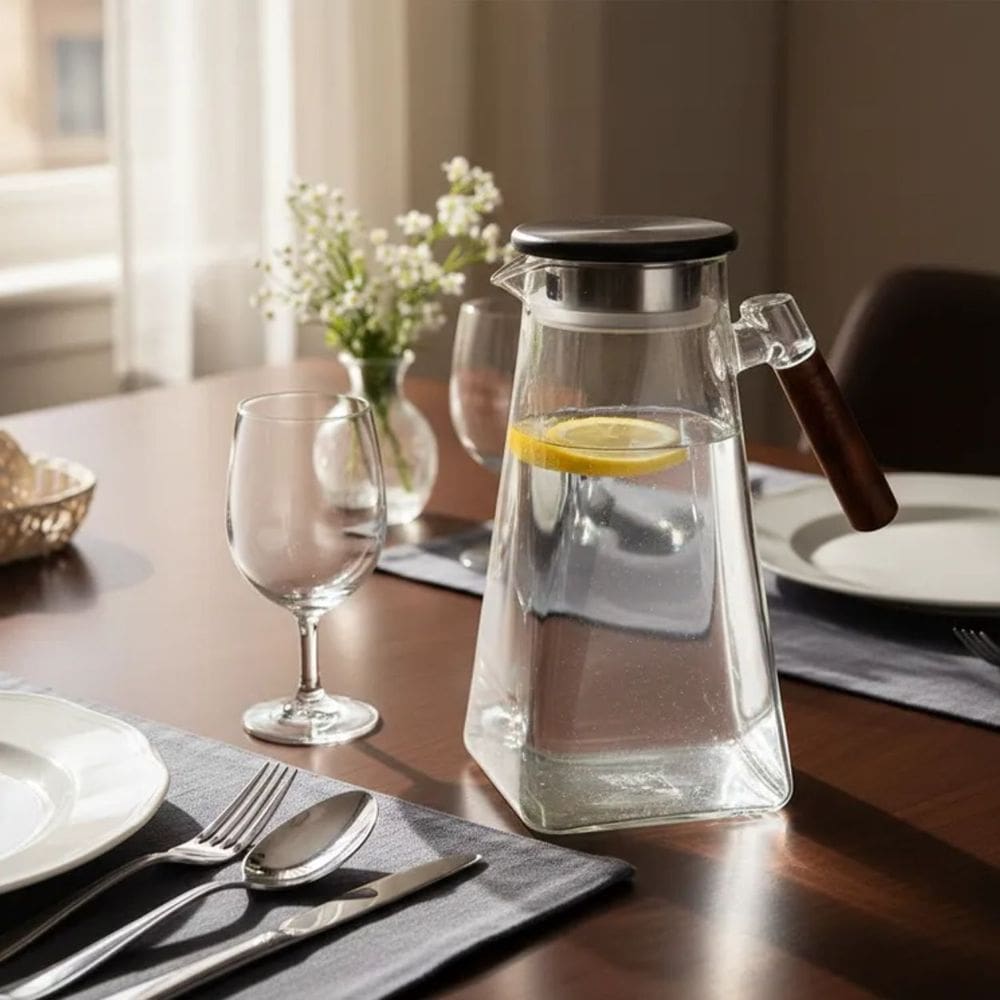 Jarra Vidro 1,8litros Vidro Tampa e Alça Madeira NexCook