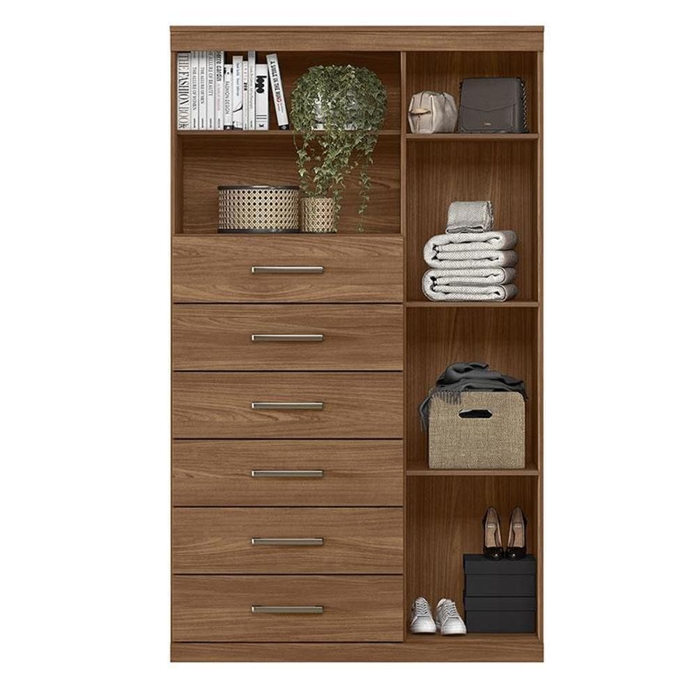 Comoda 1 porta 6 gavetas Marabá Jatobá Acetinado - Santos Andirá