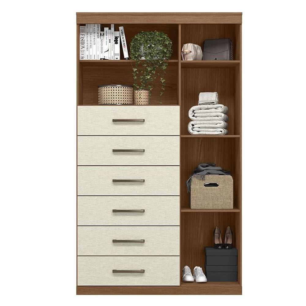 Comoda 1 porta 6 gavetas Marabá Jatobá Areia Acetinado - Santos Andirá