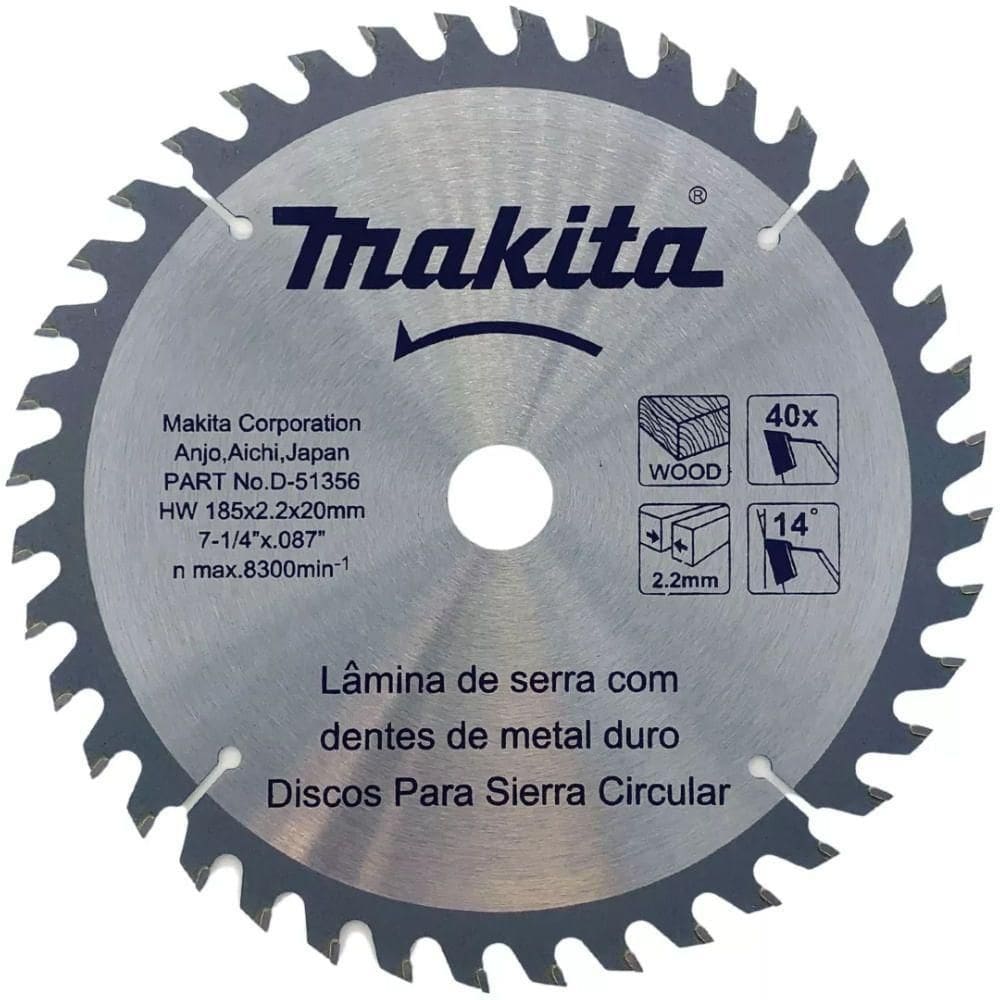 Disco Para Serra Circular 185x20mm Para Madeira com 40 Dentes D51356 Makita Lamina Serra 185x20m