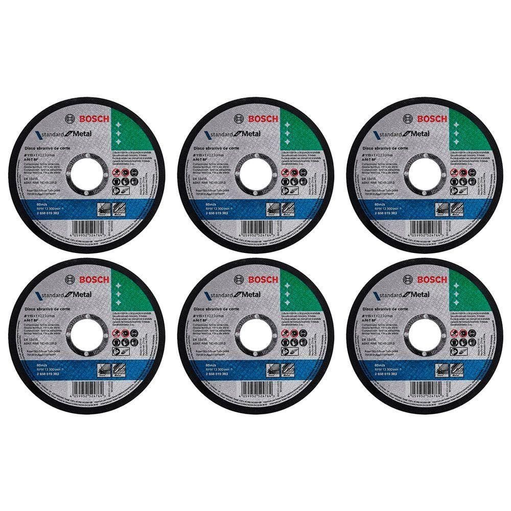 Kit 06 Discos De Corte Para Esmerilhadeira Inox 4.1/2 7/8 Standard Reto Profissional - Bosch